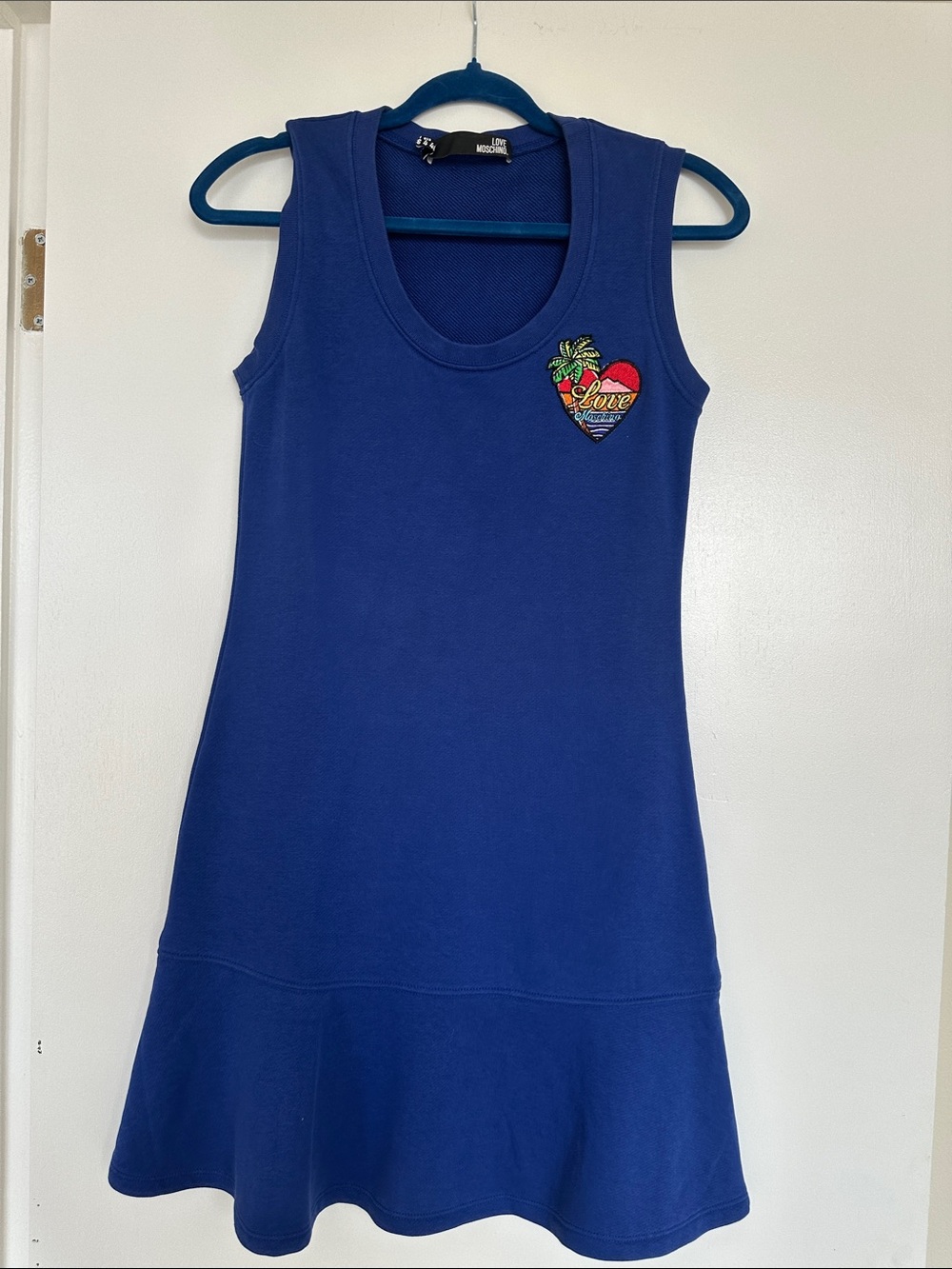 Love Moschino Royal Blue Sleeveless Dress with Heart Patch